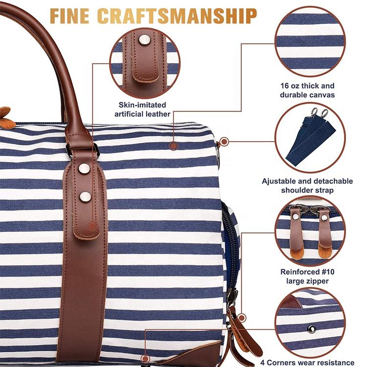 帆布行李袋奢华定制图案过夜舱周末包升华条纹可折叠行李袋