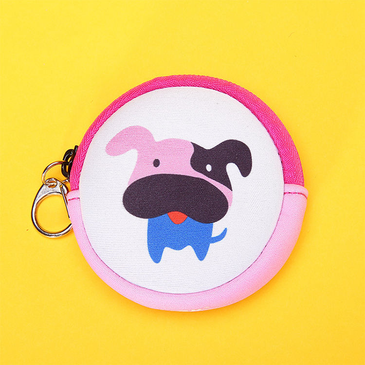 Small Zipper Round Cute Coin Purse Neoprene Cartoon Coin Bag