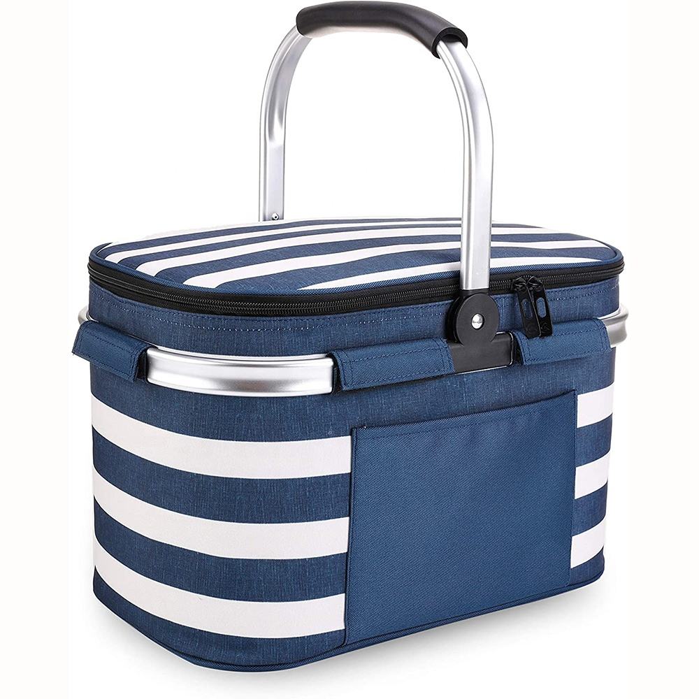 绝缘野餐篮4人折叠防漏可折叠市场篮时尚野餐手提篮用于露营旅行