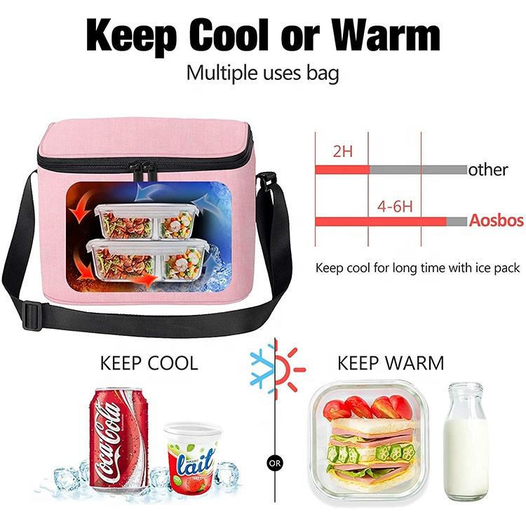 隔热午餐袋粉红色软手提袋午餐冷却器成人热便当袋午餐整理器女性膳食容器
